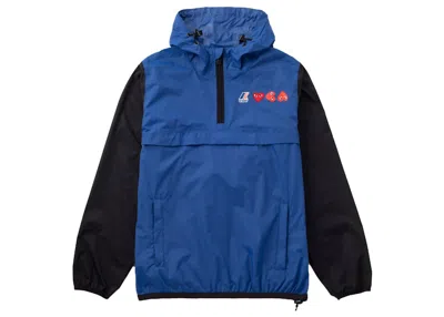 Pre-owned Comme Des Garçons Play X Kway Logos Half Zip Jacket In Blue Black