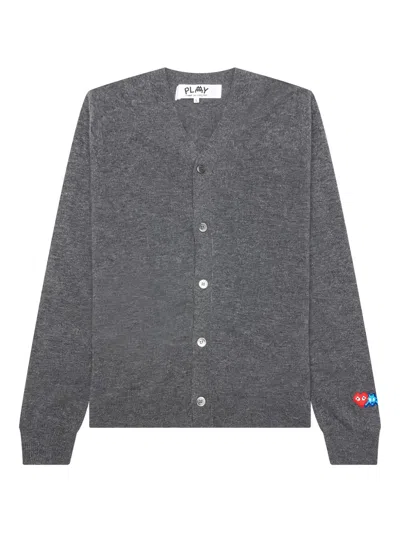 Comme Des Garçons Play X The Artist Invader Heart-patch Cardigan In Gray