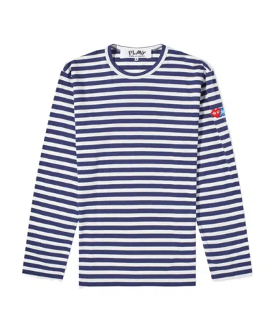 Comme Des Garçons Play X The Artist Invader Pixelated-appliqué Striped T-shirt In Blue