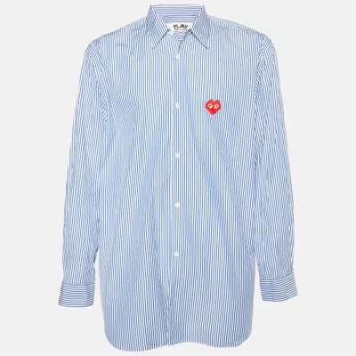 Pre-owned Comme Des Garçons Play X The Invader Blue Striped Cotton Long Sleeve Shirt Xxl