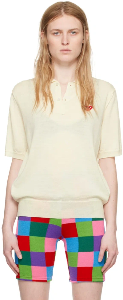 Comme Des Garçons Play Yellow Patch Polo In 6 White