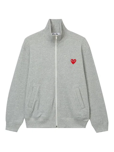 Comme Des Garçons Play Zip Heart Sweatshirt In Gray