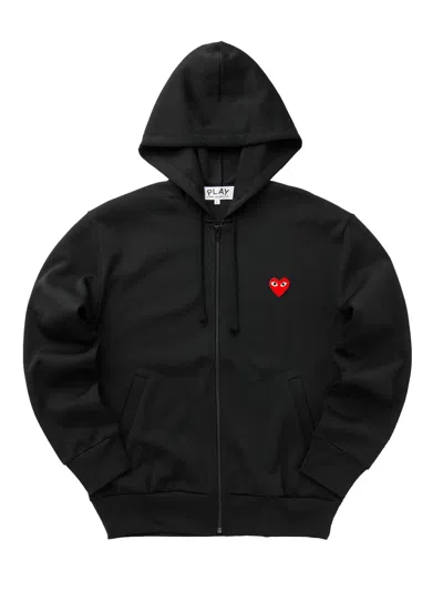 Comme Des Garçons Play Zipped Red Emblem Hoodie In Black