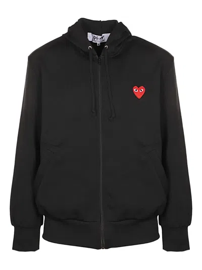 Comme Des Garçons Play Zipped Red Emblem Hoodie In Black