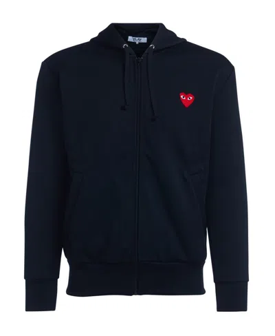 Comme Des Garçons Play Zippered Hooded Jacket In Black