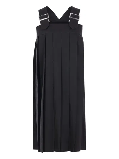 Comme Des Garçons Pleated Buckled Dress In Black