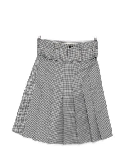 Comme Des Garçons Pleated Check Midi Skirt In Gray