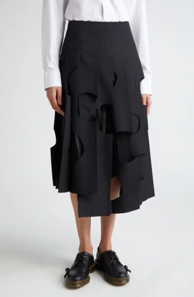 COMME DES GARÇONS PLEATED CUTOUT TWILL MIDI SKIRT