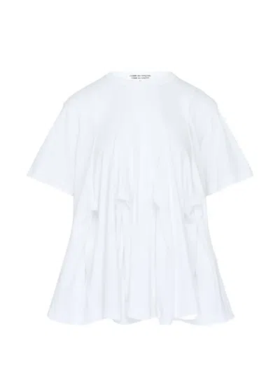 Comme Des Garçons Pleated Flared T-shirt In White
