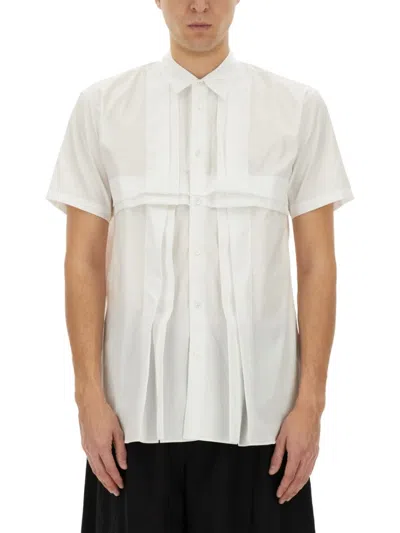 Comme Des Garçons Pleated Front Cotton Poplin Shirt In White
