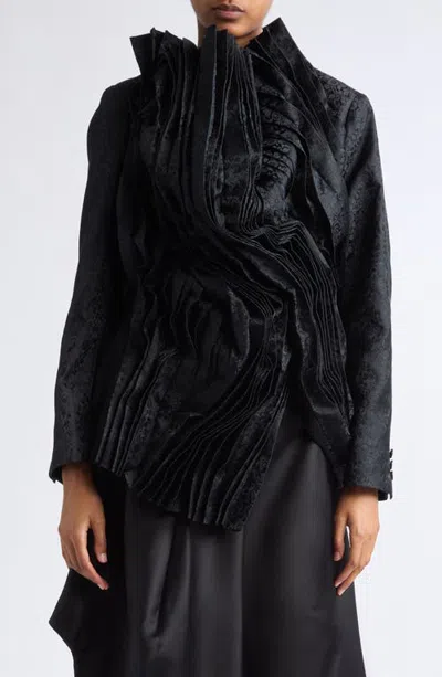 Comme Des Garçons Pleated Jacquard Jacket In Black