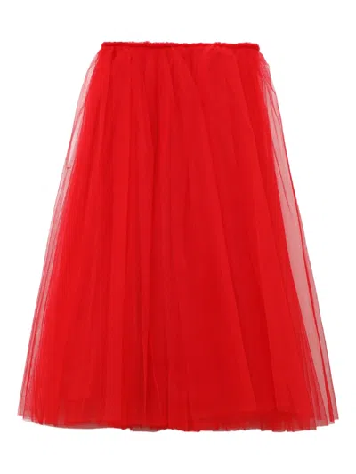 Comme Des Garçons Pleated Midi Skirt In Red