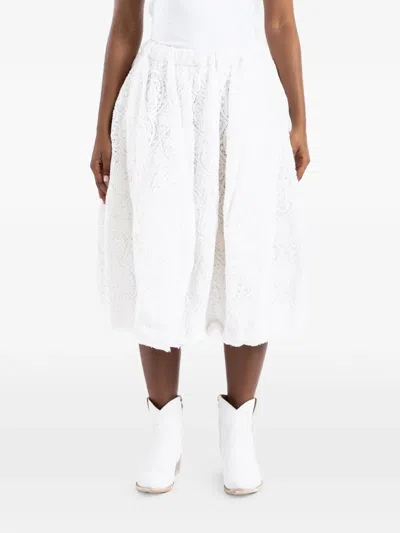 Comme Des Garçons Pleated Midi Skirt In White