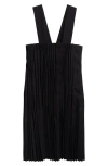 Comme Des Garçons Pleated Mixed Media Twill & Tricot Pinafore Dress In Black