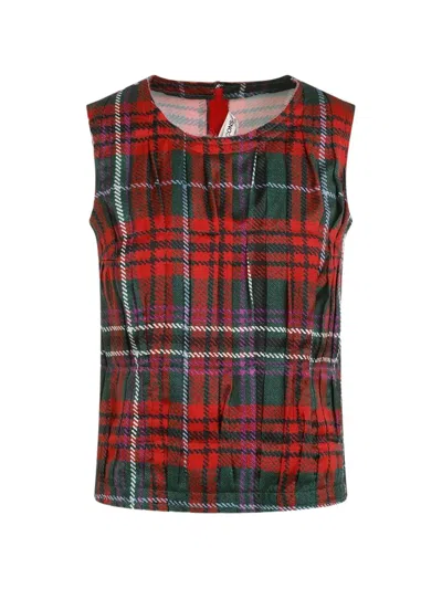 Comme Des Garçons Pleated Plaid Vest In Burgundy