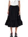 Comme Des Garçons Roses Midi Skirt Ruffled Hem In Black