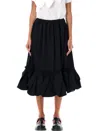 Comme Des Garçons Roses Midi Skirt Ruffled Hem In Black