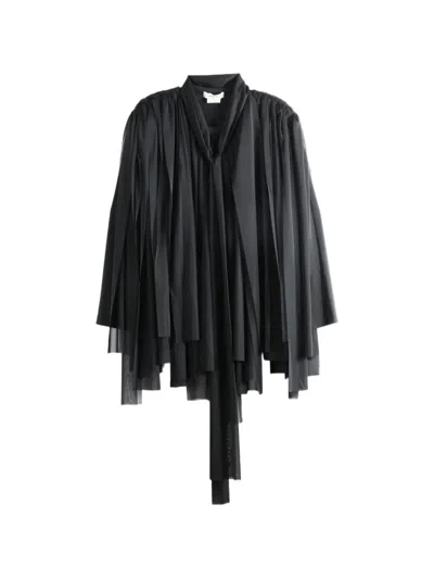 Comme Des Garçons Pleated Tulle Draped-effect Tunic In Black