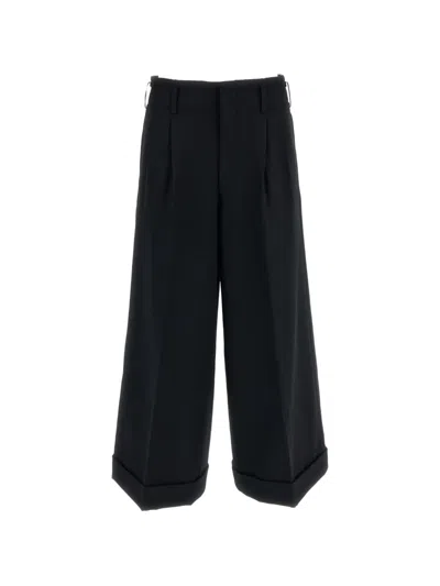 Comme Des Garçons Pleated Turn-up Trousers In Black