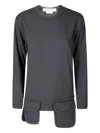 Comme Des Garçons Long-sleeve Black Top With Structural Patch Pockets In Gray