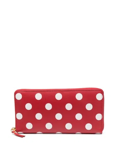 Comme Des Garçons Polka Dot Calf-leather Wallet In Red