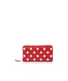 Comme Des Garçons Dots Printed Leather Line Zip Around Accessories In Red