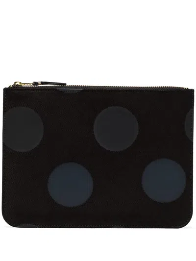 Comme Des Garçons Polka Dot Canvas Pouch With Zip Accessories In Black