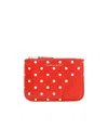 Comme Des Garçons Unisex Red Leather Polka Dot Wallet With Gold Zip In Red