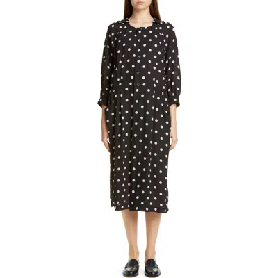 Comme Des Garçons Polka Dot Georgette Button Front Dress In Black