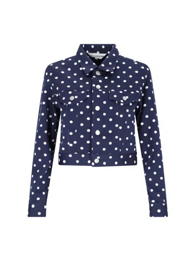 Comme Des Garçons Collared Neck Polka Dot Jacket In Blue