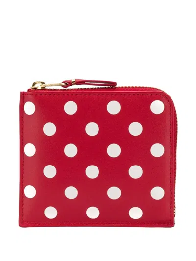 Comme Des Garçons Polka-dot L-zip Wallet In Red