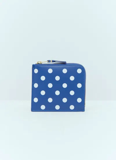 Comme Des Garçons Polka Dot Leather Wallet In Blue