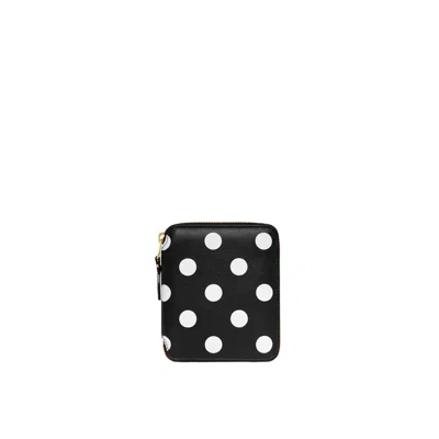 Comme Des Garçons Polka Dot Leather Wallet With Zip-around Closure In Black