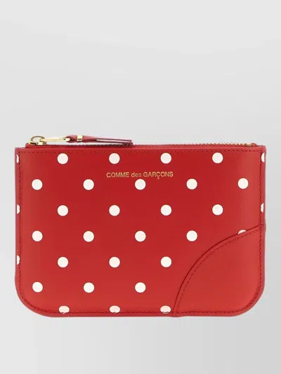 Comme Des Garçons Polka Dot Pattern Card Holder Gold Hardware In Red
