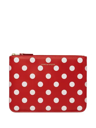 Comme Des Garçons Polka-dot Pattern Wallet In Red