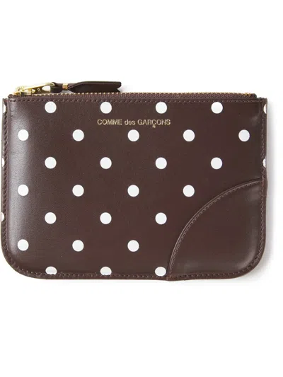 Comme Des Garçons Polka-dot Print Leather Purse In Brown