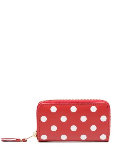 Comme Des Garçons Polka Dot-print Leather Wallet In Red