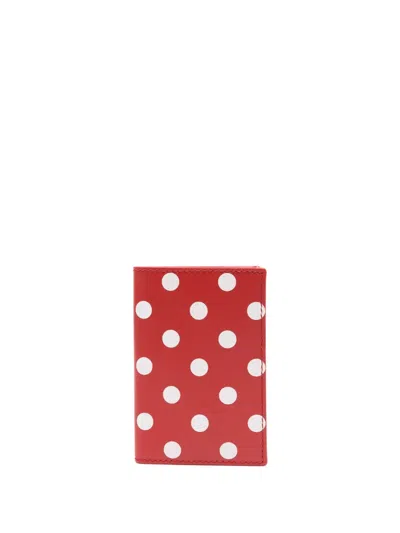 Comme Des Garçons Polka Dot-print Leather Wallet In Red