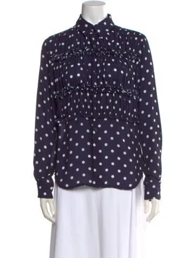 Pre-owned Comme Des Garçons Polka Dot Print Long Sleeve Blouse In Blue