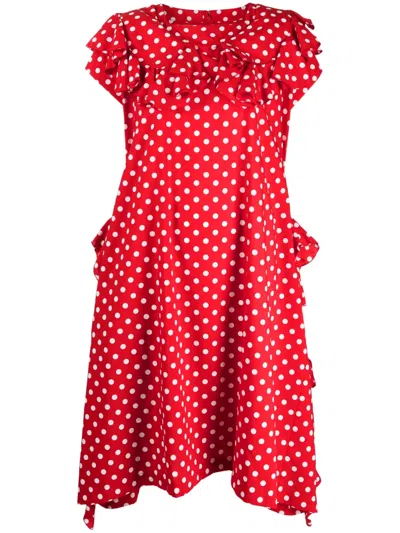 Comme Des Garçons Polka Dot-print Ruffled Midi Dress In Red
