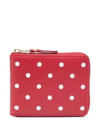 Comme Des Garçons Polka-dot Print Wallet In Red