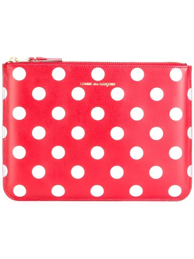 Comme Des Garçons Wallet Logo Detail Flat Leather Pouch In Red
