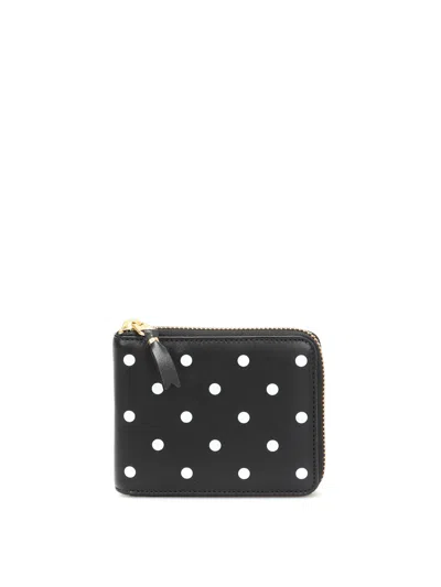 Comme Des Garçons Polka Dot Printed Zip Around Wallet In Black