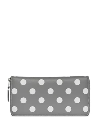 Comme Des Garçons Polka Dot-printed Zip-around Wallet In Gray