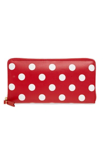 Comme Des Garçons Polka Dot Printed Zip-around Wallet In Red