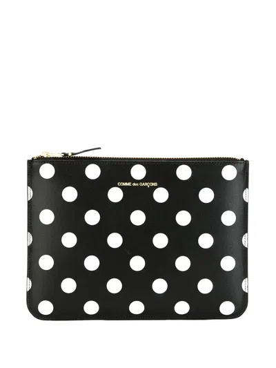Comme Des Garçons Polka Dot-printed Zip-up Pouch In Black