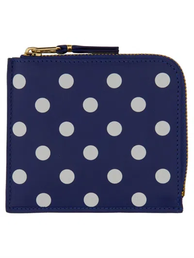 Comme Des Garçons Polka Dot Wallet In Blue