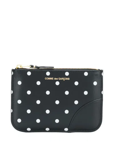 Comme Des Garçons Polka-dot Zip Coin Pouch In Black
