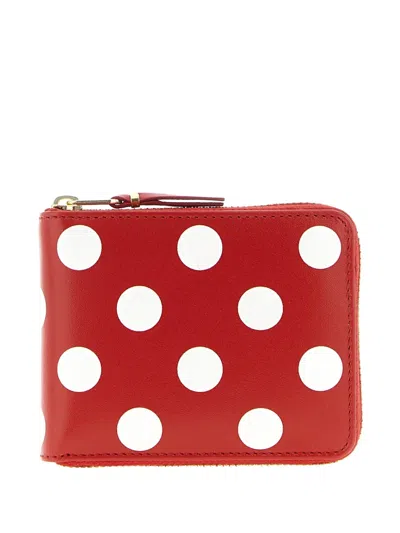 Comme Des Garçons Polka-dot Zip-fastening Wallet In Red