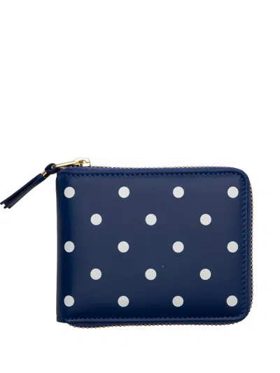 Comme Des Garçons Polka-dot Zip Wallet In Blue